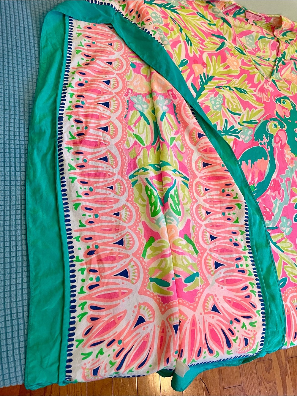 Lilly Pulitzer Atlin Silk Caftan Dress – Tiki Pink Bird of Paradise – S/M - Picture 8 of 16